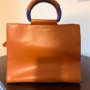 Kurt Geiger Brown Satchel with Blue Handle